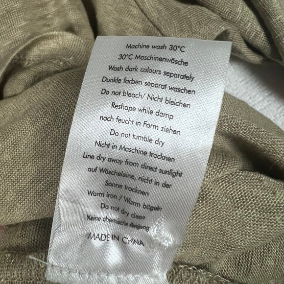 WRAP London Linen Tunic US 10 V-Neck 3/4 Sleeve Roll Tab Side Split Olive Sage - Picture 10 of 16